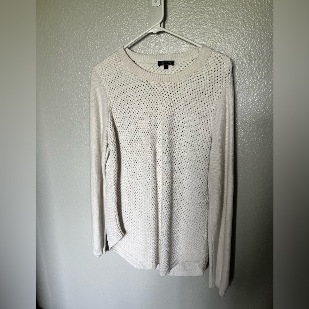 Cream Crew Neck Sweater with Ribbed Knit